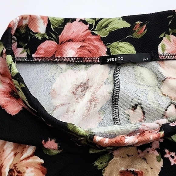 ⭐️3/ $30⭐️ Studio Skirt A-Line Black Pink Floral Inset Mesh Hem Lightweight Sz S - Picture 8 of 15